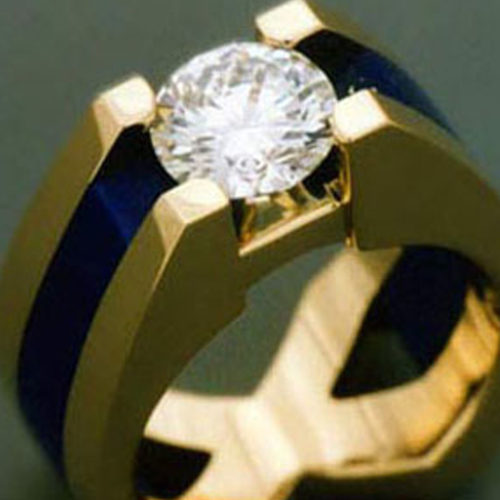 14K Gold Ring with Diamond & Lapis