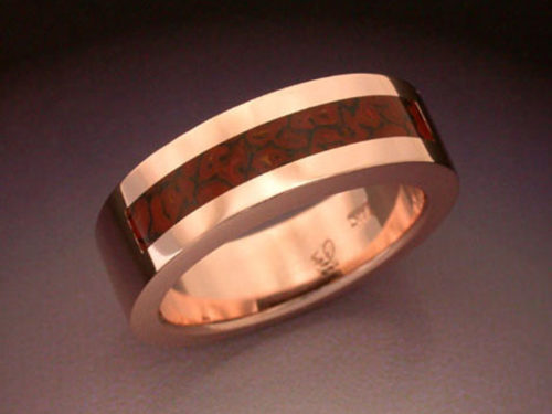 14k Rose Gold & Dinosaur Bone Inlaid Ring