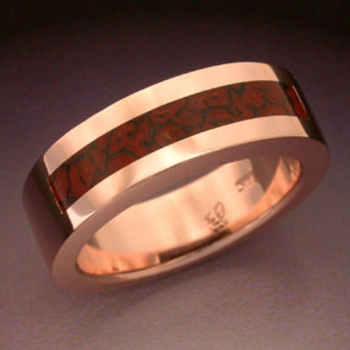 14k Rose Gold & Dinosaur Bone Inlaid Ring