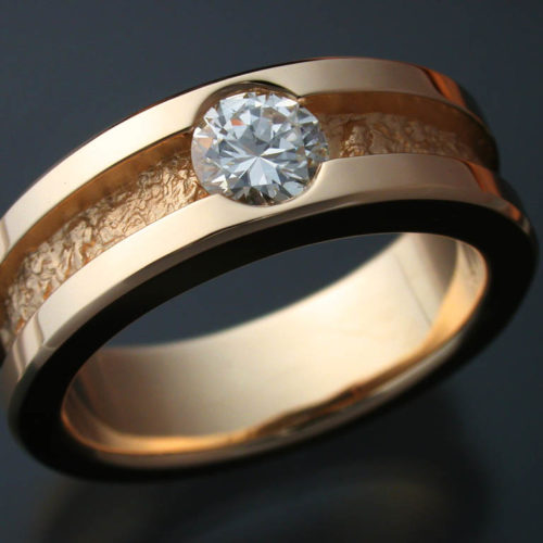 14k Gold Man’s Band with Diamond and Rock Texture