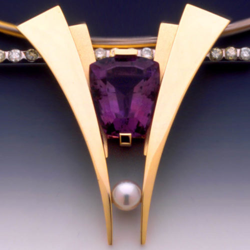 14k Gold Pendant with Amethyst Diamonds Pearl