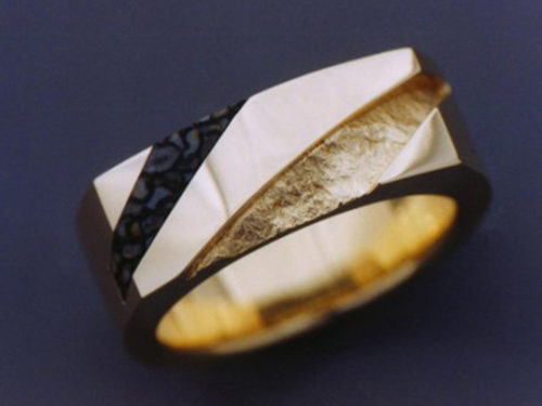14k Gold Ring with Dinosaur Bone Inlay