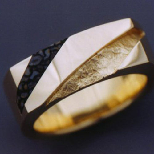 14k Gold Ring with Dinosaur Bone Inlay