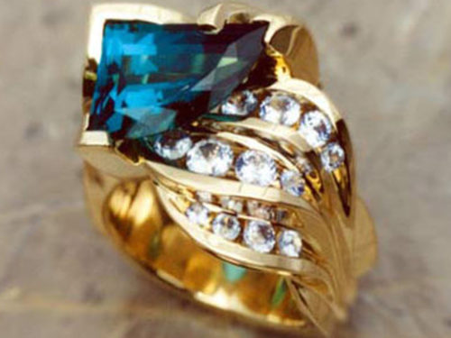 14k Gold Ring with Fancy Cut Indicolite & Blue Sapphires