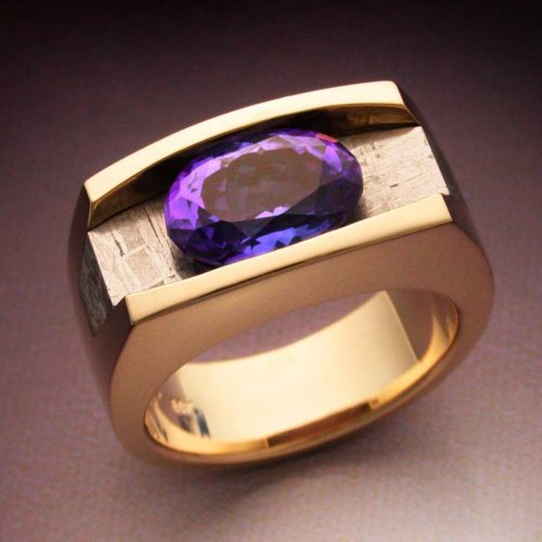 14k Gold Ring with Tanzanite & Meteorite