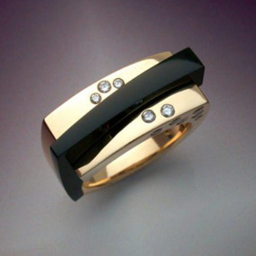 14k Gold with Black Jade & Diamond Ring