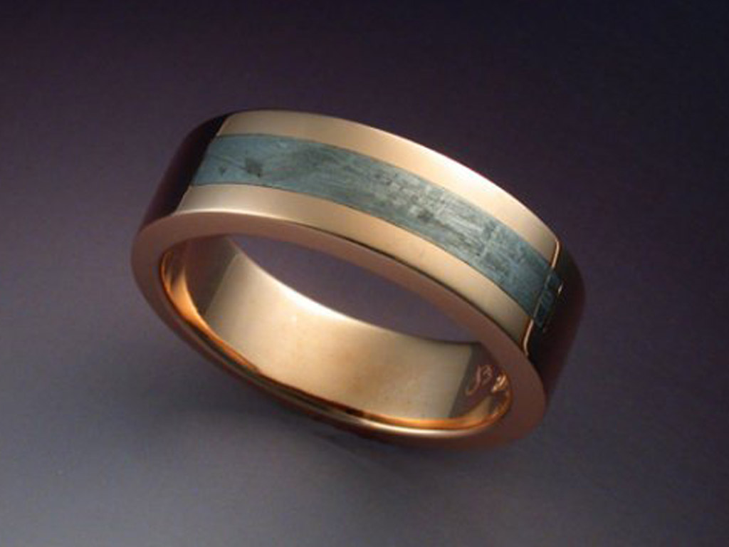 14k Rose Gold Ring with Meteorite Inlay Metamorphosis Jewelry Design