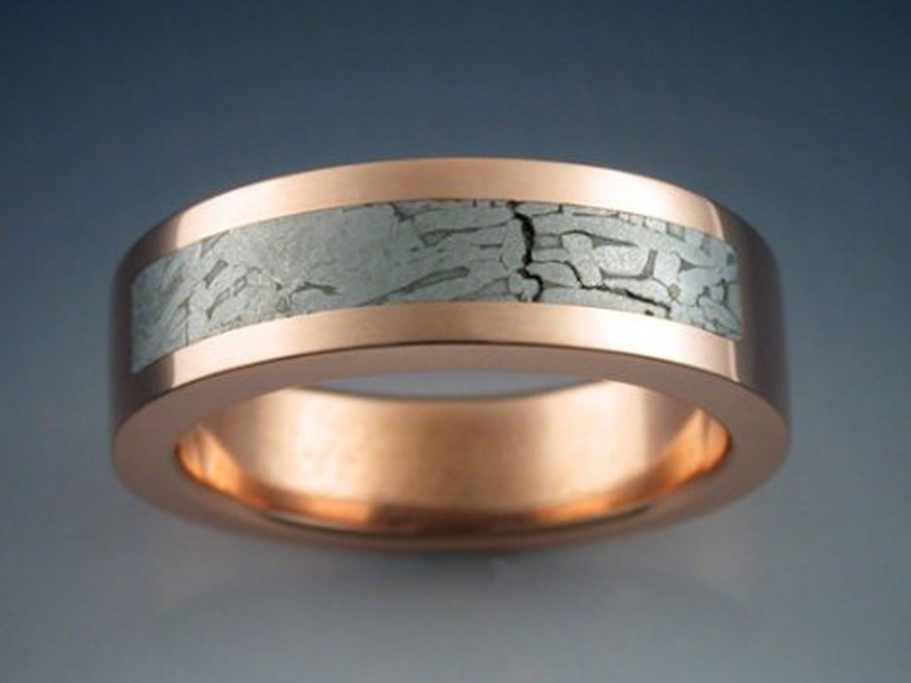 14k Rose Gold Ring with Tambo Meteorite Inlay