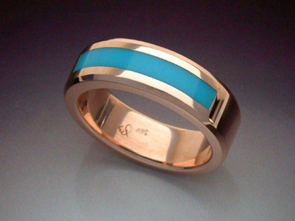 14k Rose Gold Ring with Turquoise Inlay