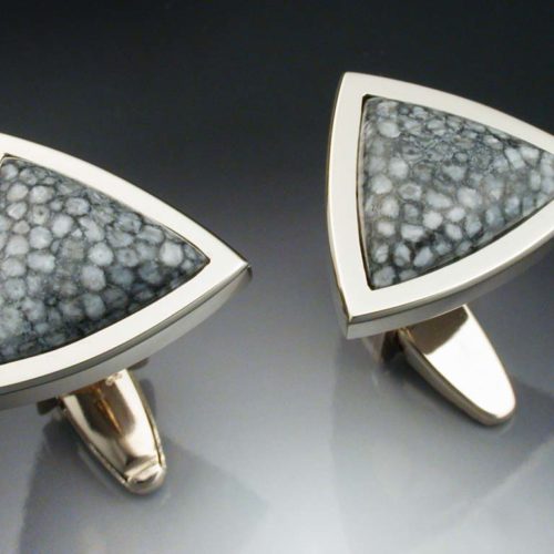 14k White Gold Cufflinks with Stingray Coral