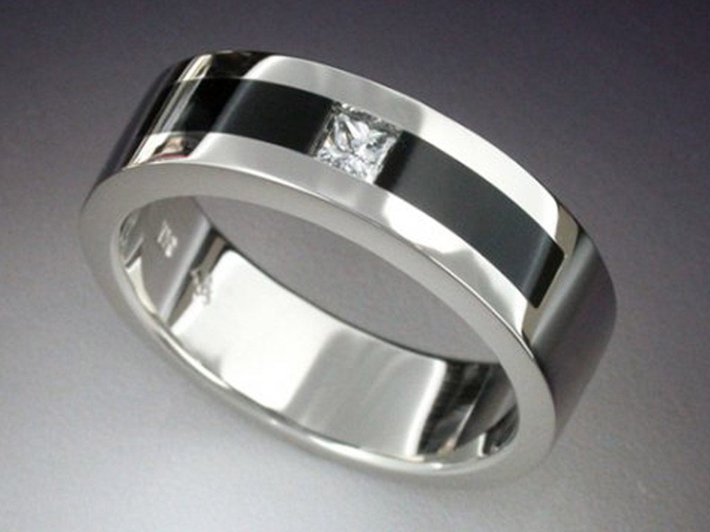 14k White Gold Ring with Diamond & Black Jade