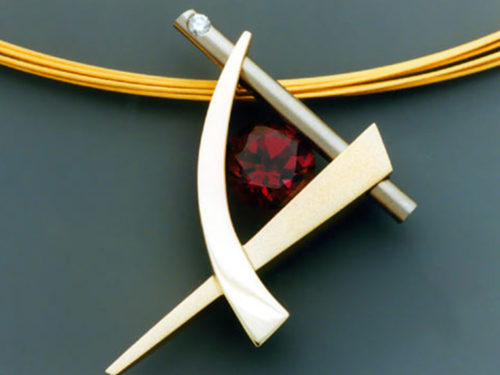 14k White & Yellow Gold Pendant with Rhodolite Garnet & Diamond