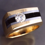18k gold ring with Diamond, Meteorite and Druse Psilamolene ...