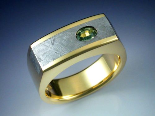 18k Gold Ring with Meteorite & Alexandrite