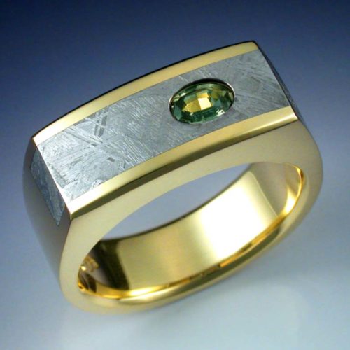 18k Gold Ring with Meteorite & Alexandrite