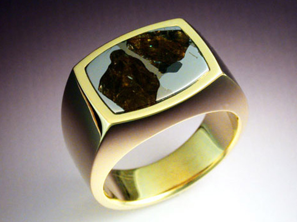 18k Gold Ring with Pallasite