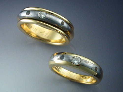 18k Gold Wedding Set with Three Meteorites