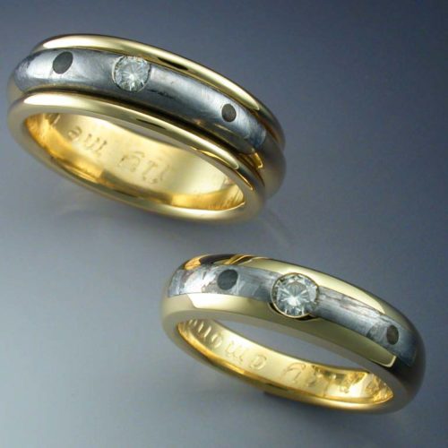 18k Gold Wedding Set with Three Meteorites