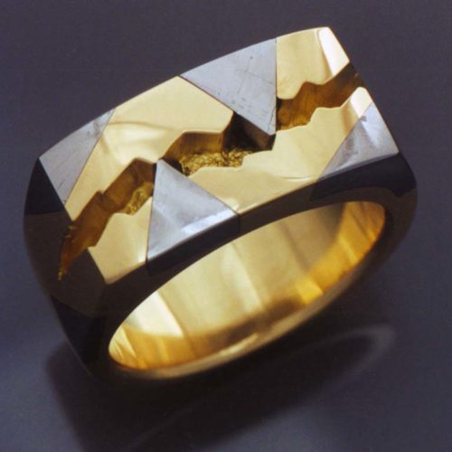 Gold and Meteorite inlay Man’s Ring