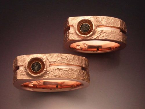 14k Rose Gold Wedding Set with Lunar Meteorite