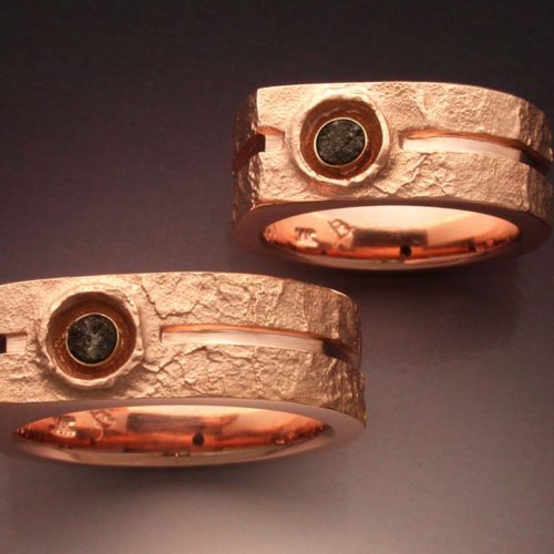 14k Rose Gold Wedding Set with Lunar Meteorite