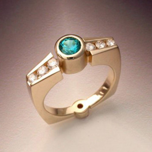 Blue Zircon & Hidden Diamond Ring