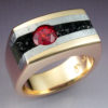 14k Gold Ring with Red Spinel, Meteorite, & Black Druse