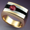 14k Gold Ring with Red Spinel, Meteorite, & Black Druse