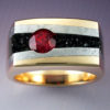 14k Gold Ring with Red Spinel, Meteorite, & Black Druse