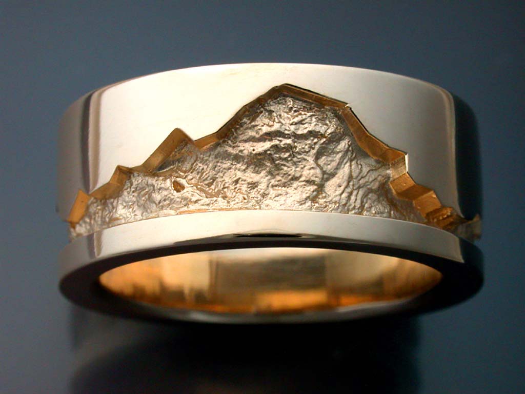 14k Gold Wedding Band with Rock Texture Metamorphosis 