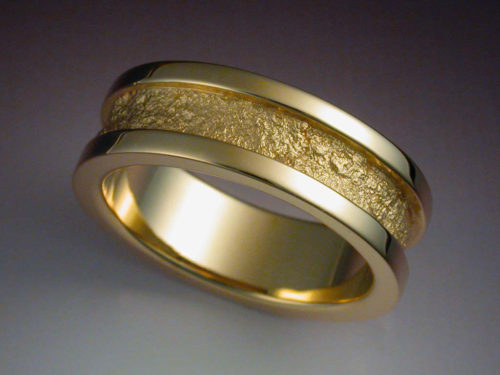 14k Gold Wedding Band with Rock Texture