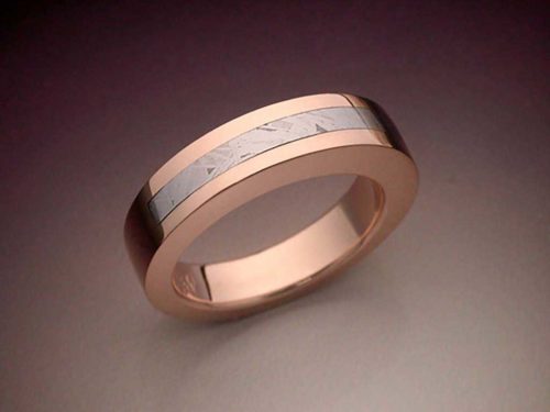 14k Rose Gold & Meteorite Inlaid Ring