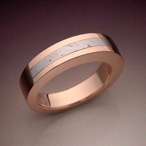 14k Rose Gold & Meteorite Inlaid Ring