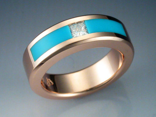 14k Rose Gold, Diamond, & Turquoise Ring