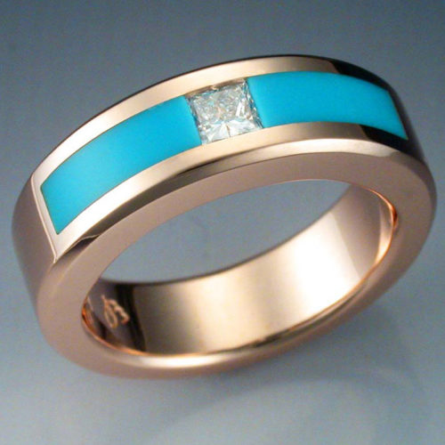14k Rose Gold, Diamond, & Turquoise Ring