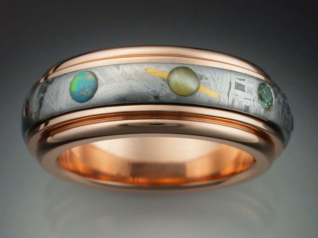 18k Gold Nine Planets Ring With Meteorite Gemstones | lupon.gov.ph