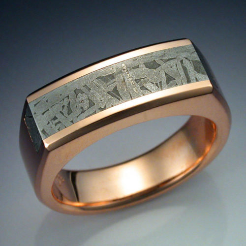 14k Rose Gold Ring with Tambo Meteorite Inlay
