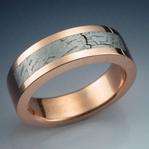 14k Rose Gold Ring with Tambo Quemado Meteorite Inlay