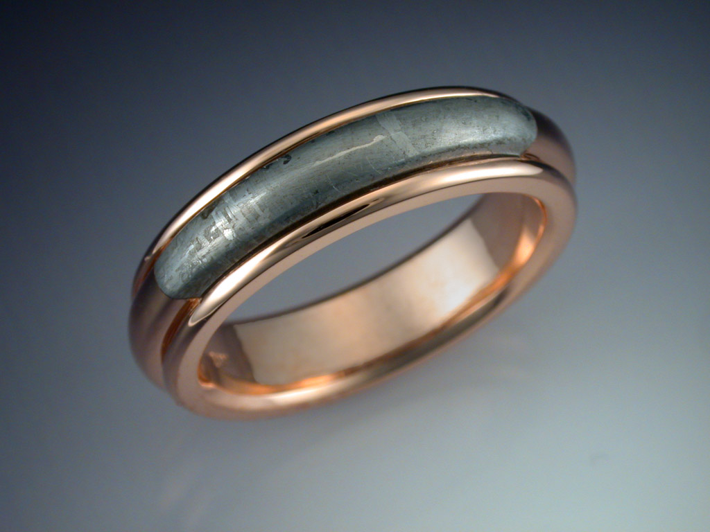 14k Rose Gold Wedding Ring with Gibeon Meteorite