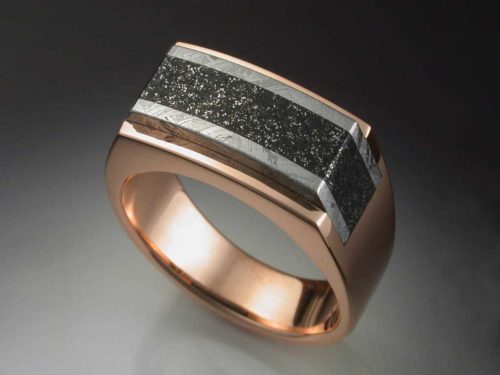 14k Rose Gold Ring with Iron & Chondrite Meteorite