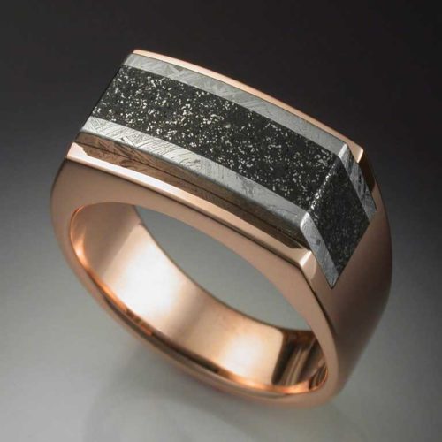 14k Rose Gold Ring with Iron & Chondrite Meteorite