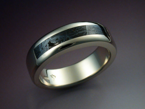 14k White Gold Band with Huckitta Meteorite