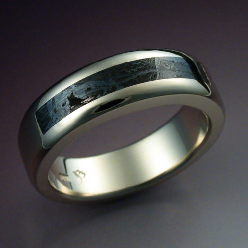 14k White Gold Band with Huckitta Meteorite