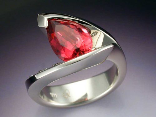 14k White Gold Pink Tourmaline & Diamond Ring