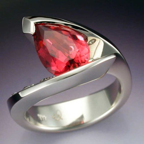 14k White Gold Pink Tourmaline & Diamond Ring