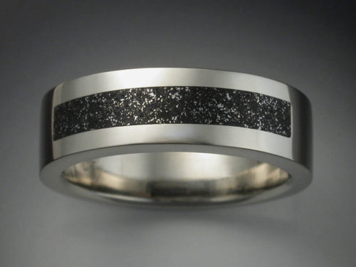 14k White Gold Ring with Chondrite Meteorite Inlay