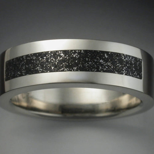 14k White Gold Ring with Chondrite Meteorite Inlay