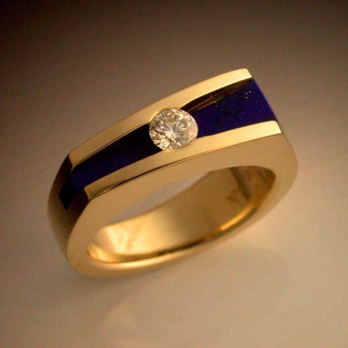 18k Gold Diamond & Lapis Ring