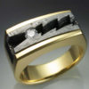 18k Gold Man’s Ring with Diamond & Meteorite