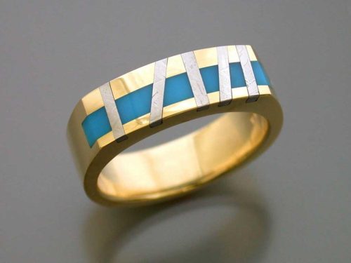 18k Gold, Meteorite & Turquoise Ring